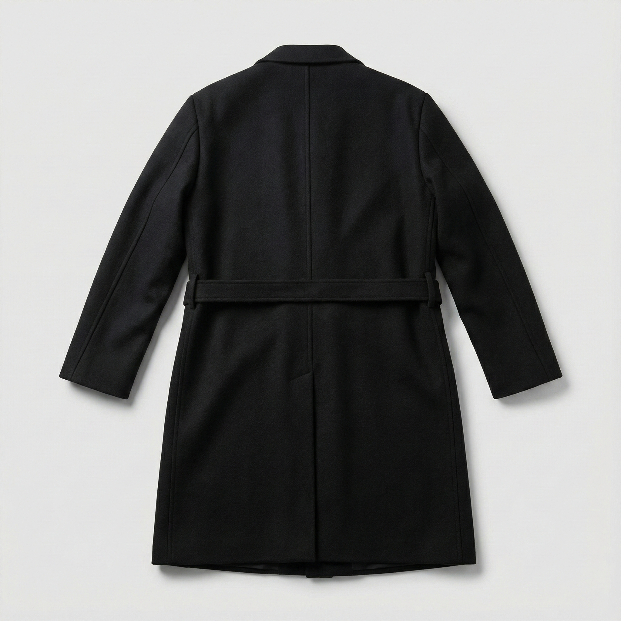 BLACK DOUBLE-BREASTED WOOL OVERCOAT