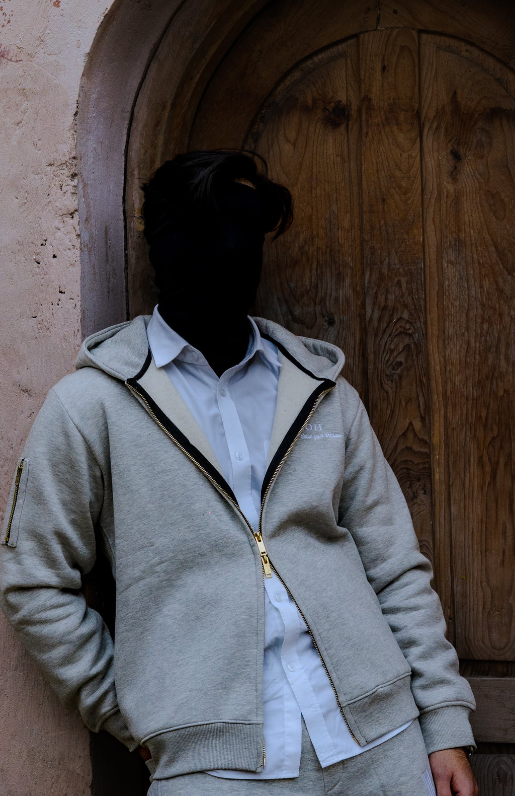 TWO WAY ZIP-THROUGH COTTON FLEECE HOODIE